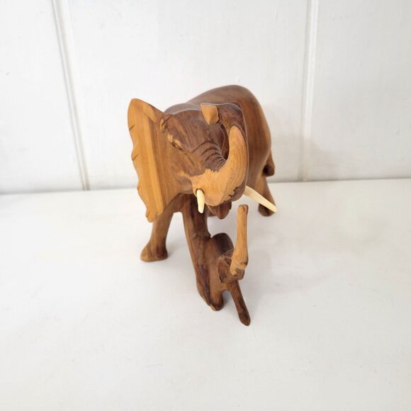 Mother and Baby Elephant Wood Sculpture Handmade in Kenya - Picture 6 of 7